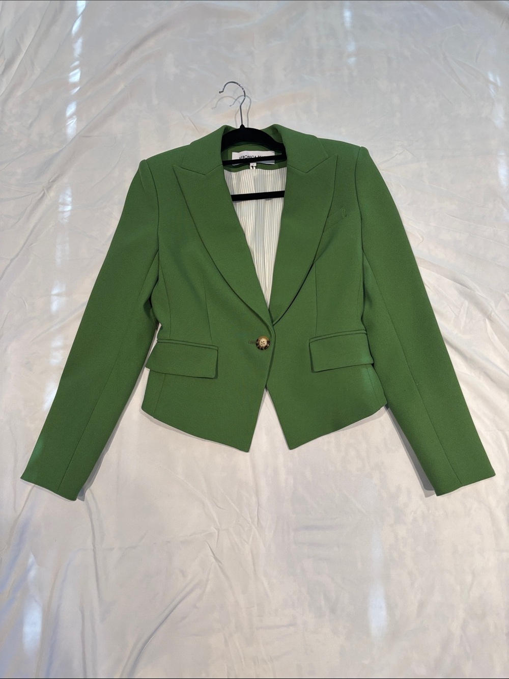 Veronica Beard Dickey Jacket Green Single-Button Cropped Blazer